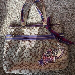 Poppy Coach Signature Brown and Purple Tote